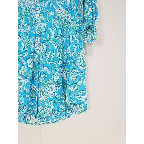 Lilly Pulitzer Womens XS Natalie Shirt Dress Easy Coverup Turquoise Blue Floral - Picture 3 of 6